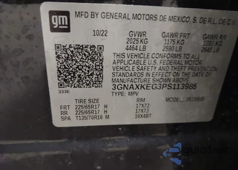 2023 Chevrolet Equinox Fwd Lt z USA, uszkodzony, nr VIN 3GNAXKEG3PS113985